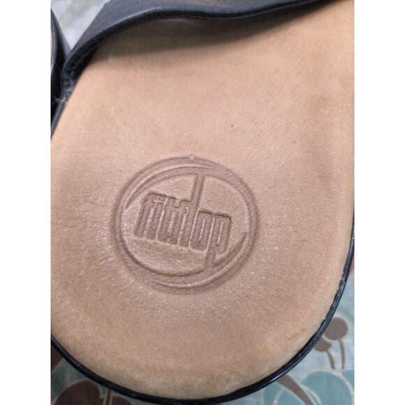 FitFlop Pietra II Black Leather Jeweled Slide Sandals Size Womens US 7 Medium - Picture 6 of 11